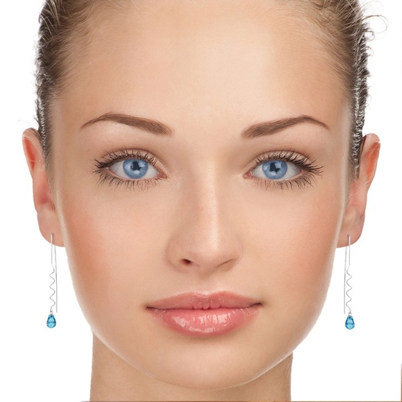 GOLD THREADED DANGLES EARRINGS WITH BLUE TOPAZ - Picture 3 of 6